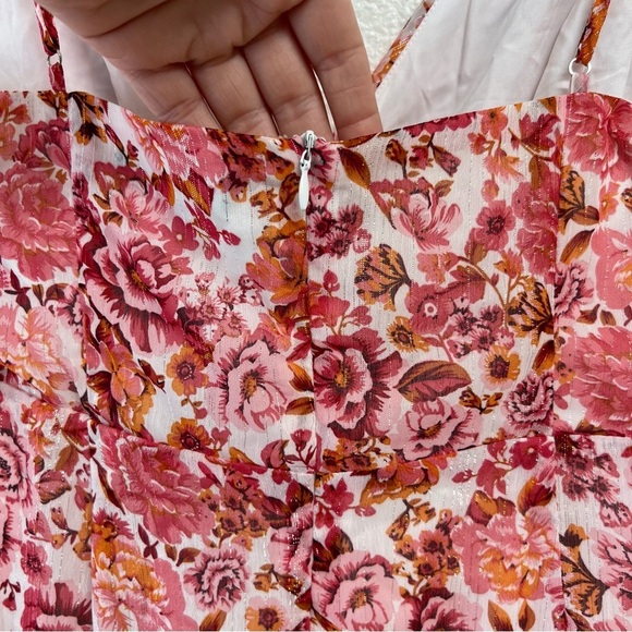 Lulus Always Enchanting Pink Floral Metallic Ruffled High-Low Dress Size Large - Picture 12 of 16